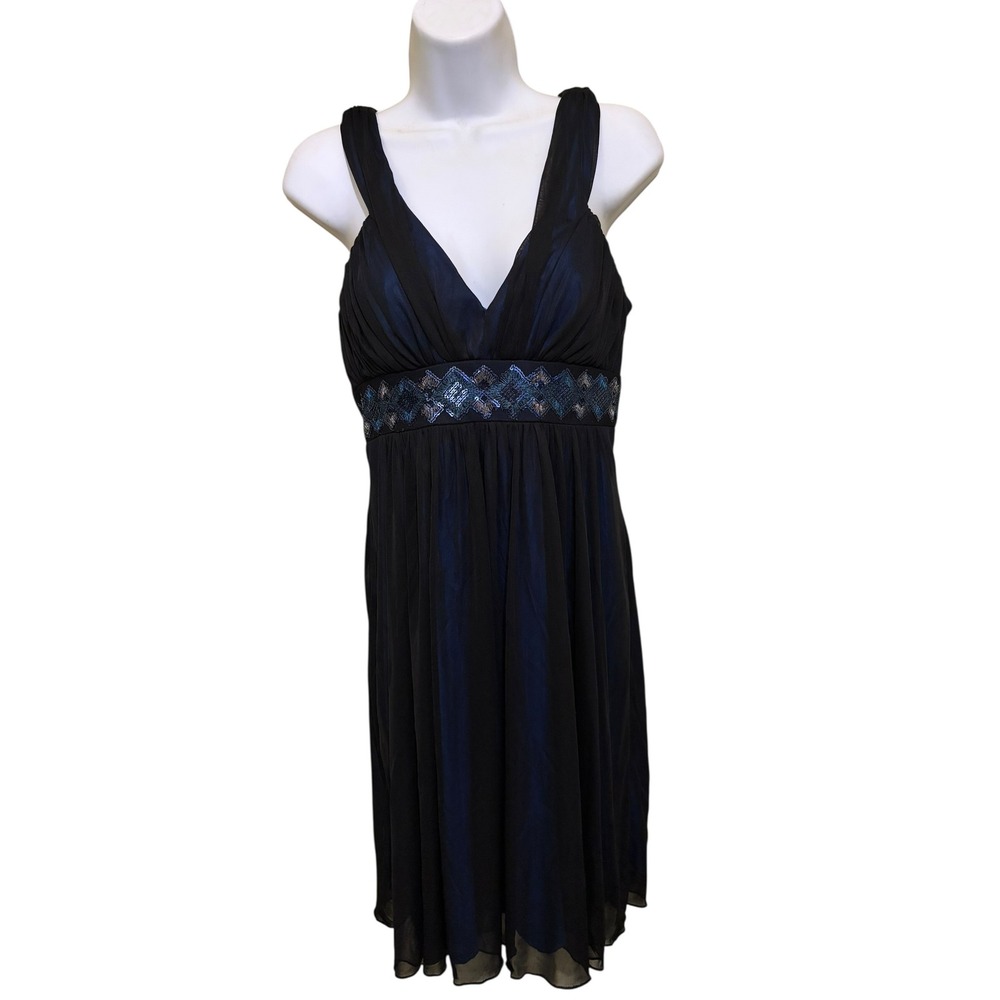 Y2K Sheer Overlay Dress SZ Medium Black Blue Sequin Empire Party Cocktail Fairy - Picture 3 of 11